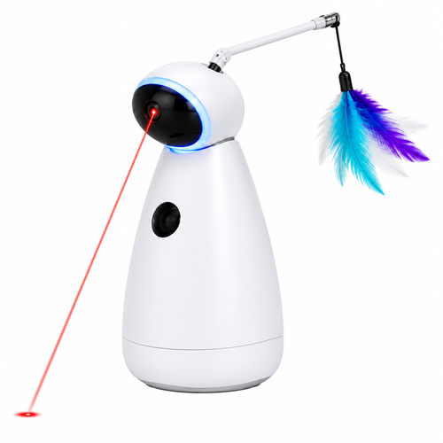 Automatic Laser and Feather Cat Toy on white background